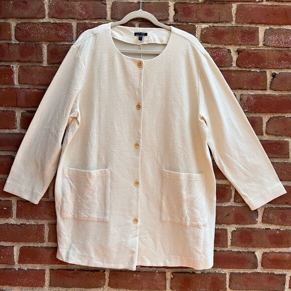 Eileen Fisher Jackets & Blazers - Eileen Fisher $178 Crinkle Knit Long Cardigan Jacket Button 1X NEW